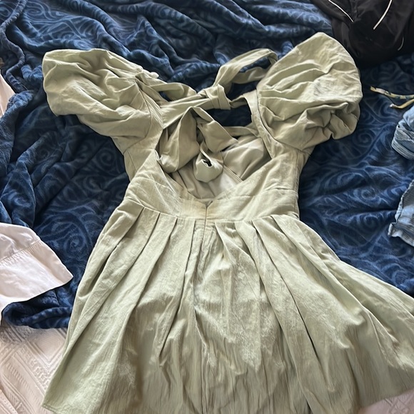 NEVER WORN sage wrap dress w/ puffy arms - Picture 2 of 2
